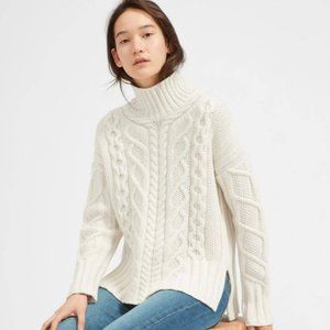 Everlane Wool-Cashmere Oversized Cable Turtleneck Sweater, Color Cream, Size S